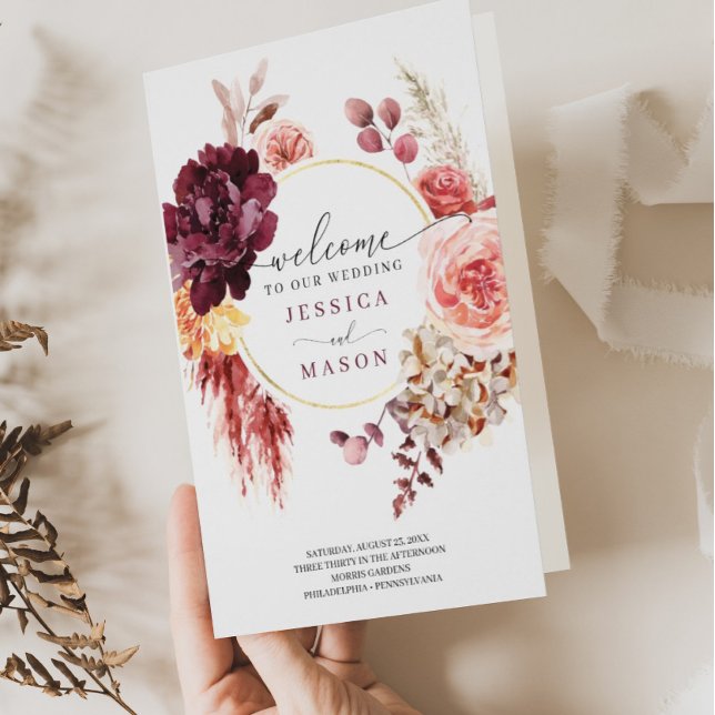 Boho Pampas Grass Wedding Programm Flyer (Von Creator hochgeladen)