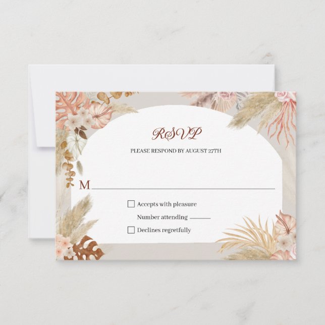 Boho Pampas Grass Wedding RSVP Antwort (Vorderseite)