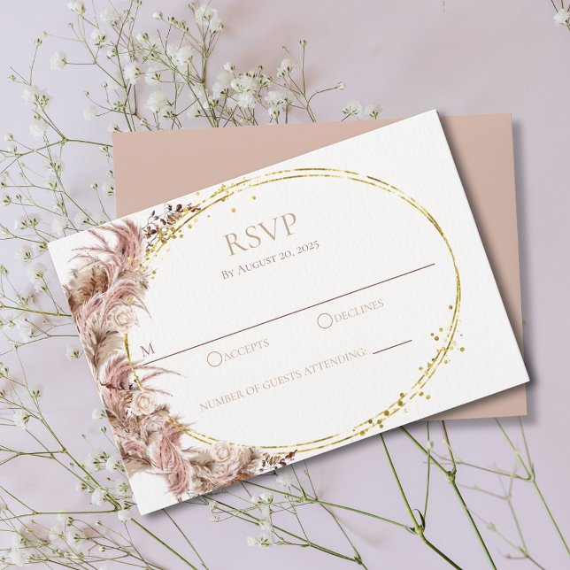 Boho Pampas Grass Wedding RSVP Card Keine Mahlzeit (Von Creator hochgeladen)