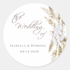 Boho Pampas Grass Wedding Runder Aufkleber