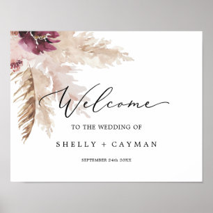 Boho Pampas Grass Wedding Willkommen Poster