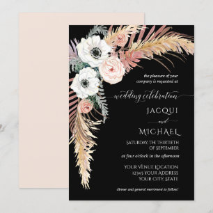 Boho Pampas Grass Weiße Blütenblätterung Einladung