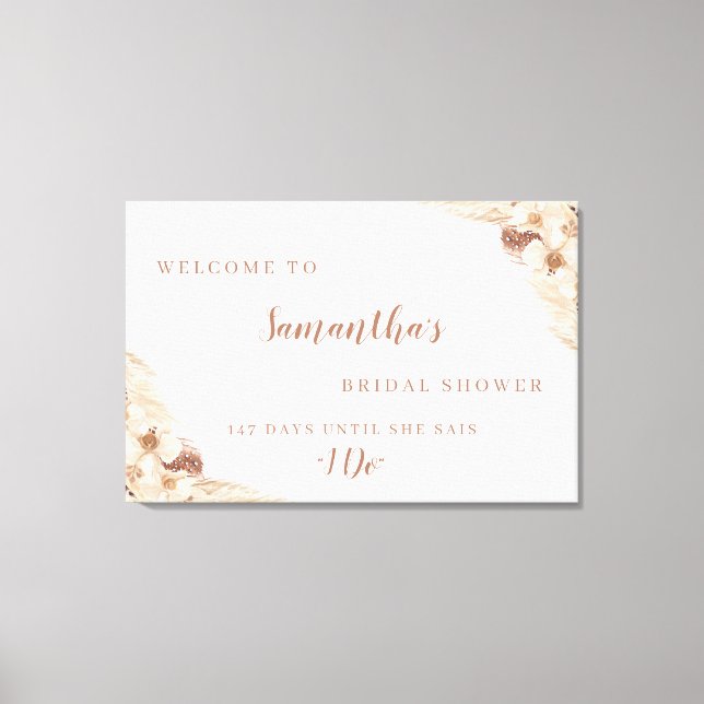 Boho Pampas Grass White Orchid Begrüßungszeichen Leinwanddruck (Vorderseite)