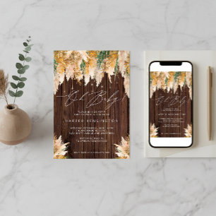 Boho Pampas Grass Wood Twinkle Lights Babydusche Einladung