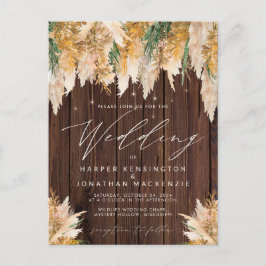 Boho Pampas Grass Wood Twinkle Lights Hochzeit Postkarte
