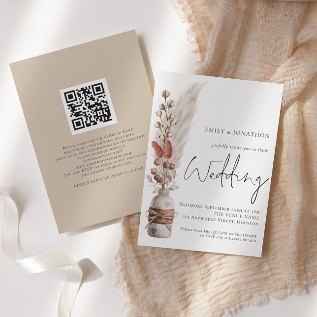 Boho Pampas Grasses QR Code Einladung Hochzeit (Von Creator hochgeladen)