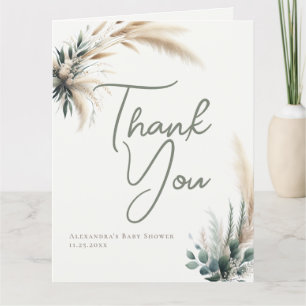 Boho Pampas Greenery Calligraphy Chic Baby Shower Dankeskarte