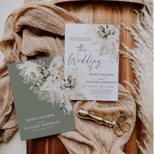 Boho Pampas Grün Florale Hochzeitseinladung Einladung