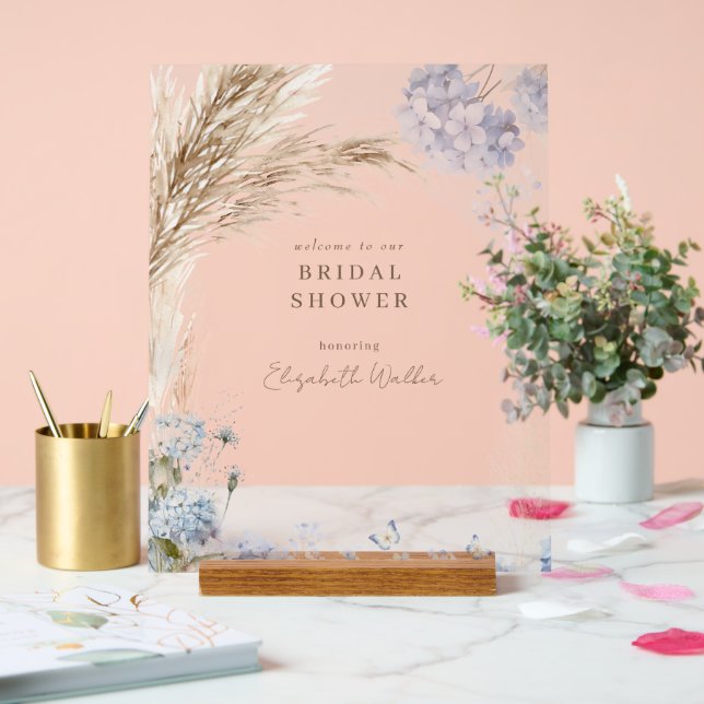 Boho Pampas Icy Blue Bridal Shower Acrylschild (Hochzeit)