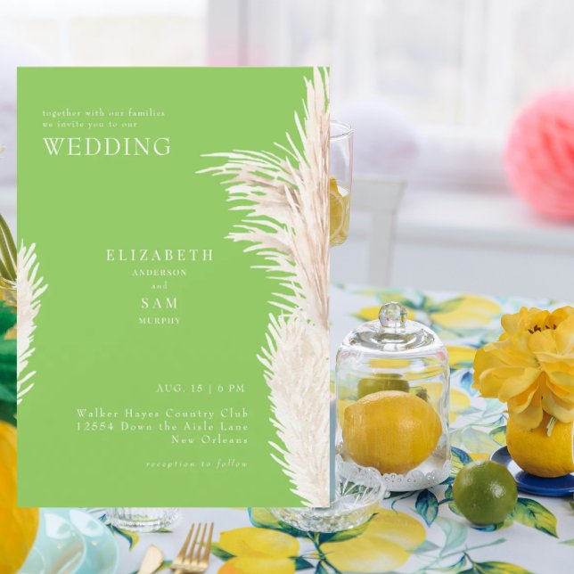 Boho Pampas Lime Green und Wedding Einladung (Von Creator hochgeladen)