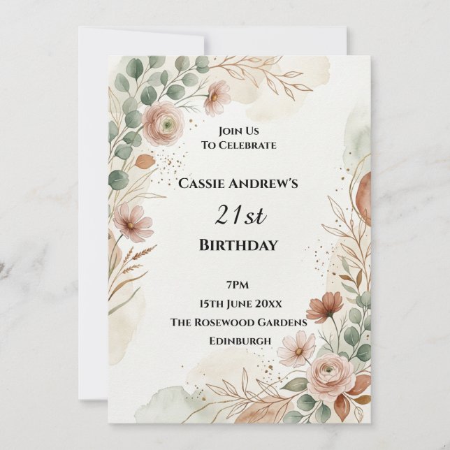Boho Pampas Meilenstein-Geburtstag Einladung (Vorderseite)