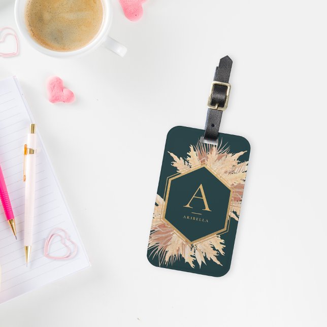 Boho Pampas mit Goldrahmen-Monogramm-Gepäckanhänge Gepäckanhänger (Von Creator hochgeladen)