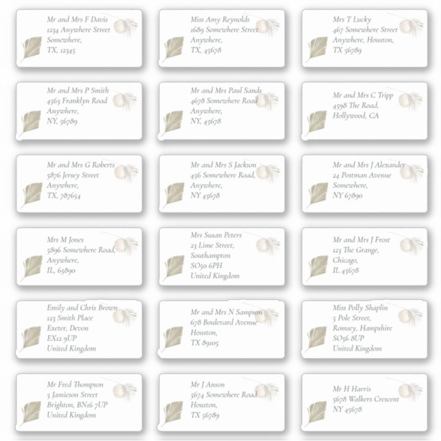 Boho Pampas Name des Empfängers Aufkleber (Vorderseite)