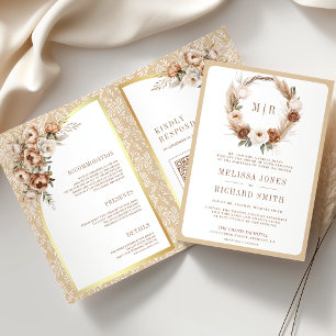 Boho Pampas Neutrales Beige Erdiges Florales Hochz Einladung