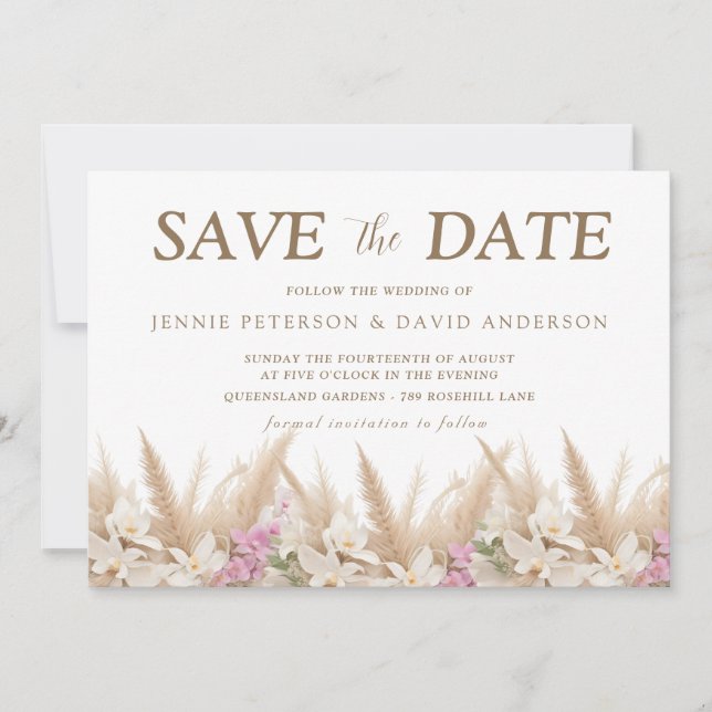 Boho Pampas & Orchid Save the Date Card Wedding (Vorderseite)