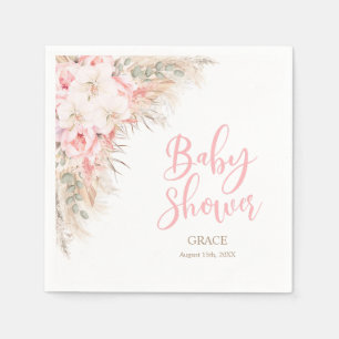 Boho Pampas Orchids Peonies Neutral Baby Shower Serviette