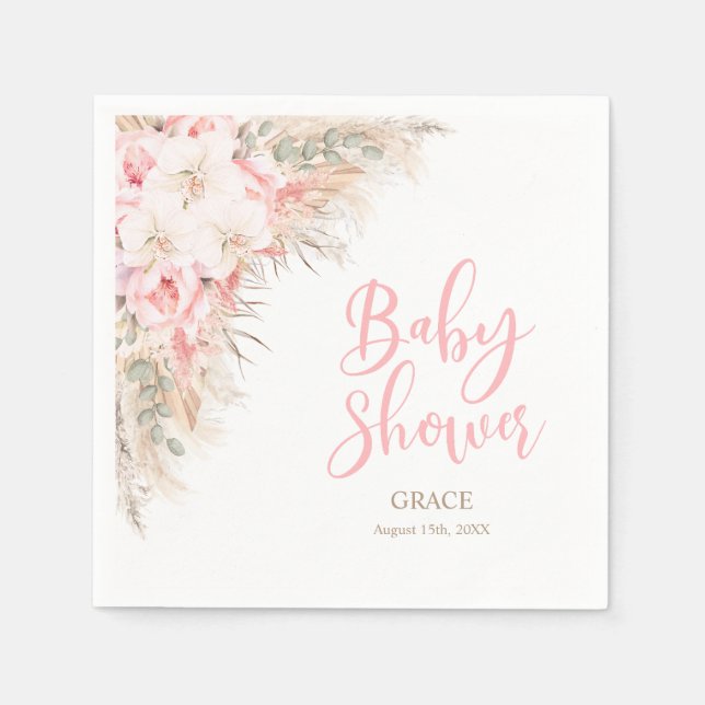 Boho Pampas Orchids Peonies Neutral Baby Shower Serviette (Vorderseite)