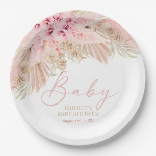 Boho Pampas Orchids Pink Neutral Baby Dusche Pappteller