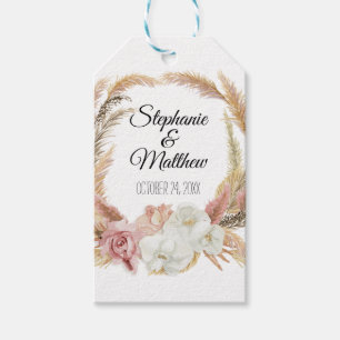 Boho Pampas Palm Foliage Weiße Blüte Rustikal Geschenkanhänger