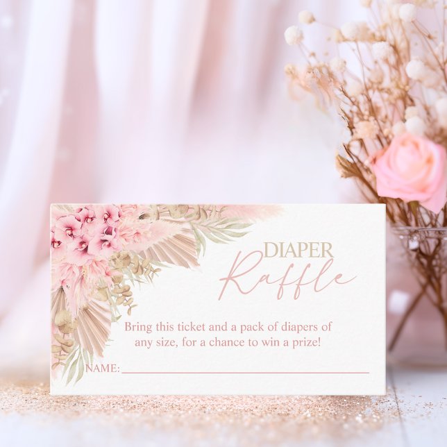 Boho Pampas Pink Girl DIAPER RAFFLE Babydusche Begleitkarte (Boho Pampas Pink Girl DIAPER RAFFLE Baby Shower Enclosure Card)