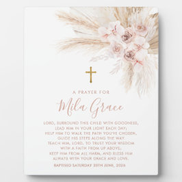 Boho Pampas Pink Girl Floral Taufe Gebetsunterschr Fotoplatte