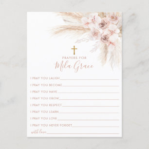 Boho Pampas Pink Girl Floral Taufkarte Postkarte