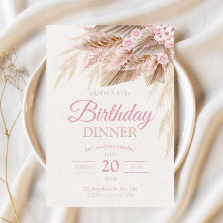 Boho Pampas Pink Modern Chic Birthday Girl Einladung