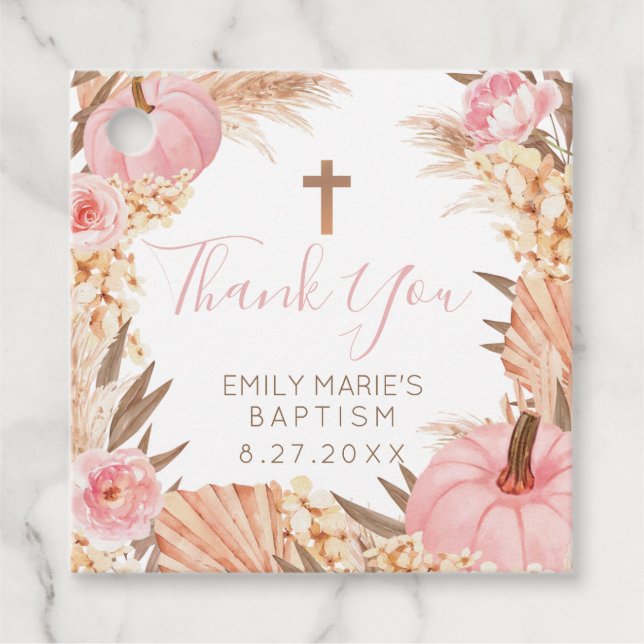 Boho Pampas Pink Pumpkin Taufe Anhänger (Vorderseite)