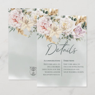 Boho Pampas & Pink Roses Green Details Card RSVP Karte
