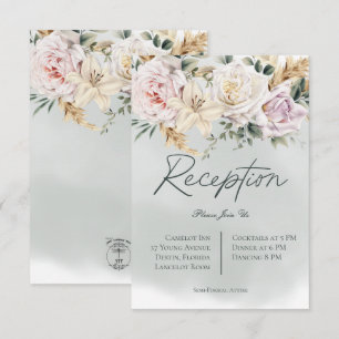 Boho Pampas & Pink Roses Green Empfang Card RSVP Karte