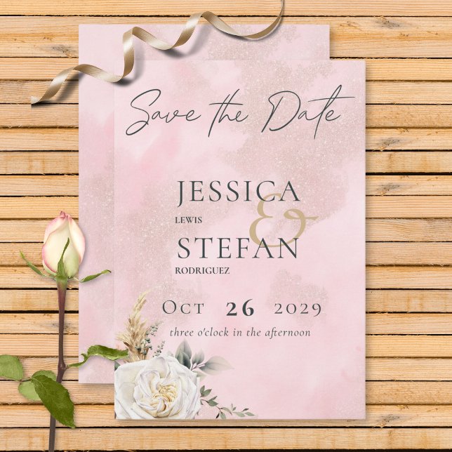 Boho Pampas & Pink Roses Wedding Save The Date (Von Creator hochgeladen)