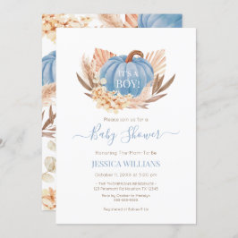 Boho Pampas Pumpkin blue baby shower Einladung