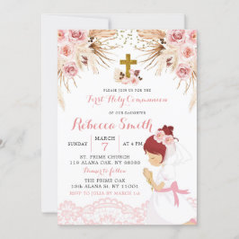 Boho Pampas Red Hair Girl First Communation Einladung