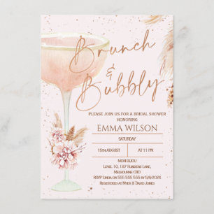 Boho Pampas Rose Gold Brunch Bubble Brautparty Einladung