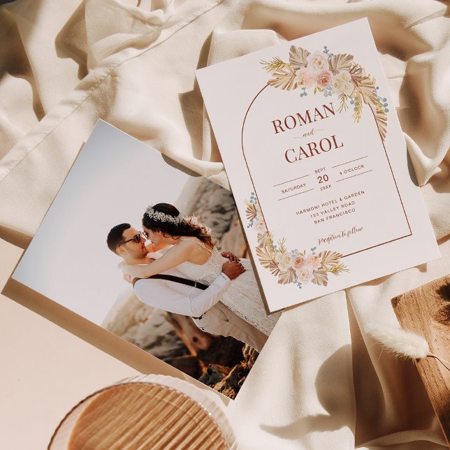 Boho Pampas Rustic Terracotta Arch Foto Hochzeit Einladung (Von Creator hochgeladen)