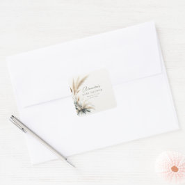 Boho Pampas Sage Green Baby Dusche Personalisiert Quadratischer Aufkleber