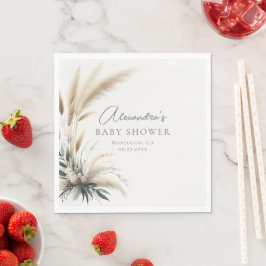 Boho Pampas Sage Green Baby Dusche Personalisiert Serviette