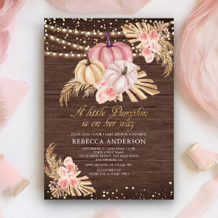 Boho Pampas Staubig Rosa Kürbis Holz Baby Shower Einladung