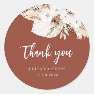 Boho Pampas Terracotta Hochzeit Klassik Roulette Runder Aufkleber
