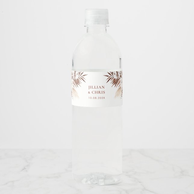 Boho Pampas Terracotta Hochzeit Wasserflaschenetikett (Vorderseite)