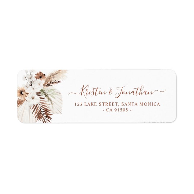 Boho Pampas Terracotta Return Address Label (Vorne)