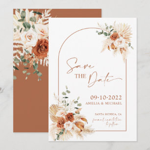 Boho Pampas Terracotta Rust Save the Date LEYLA Einladung