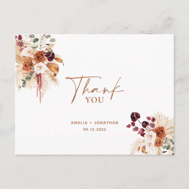 Boho Pampas Terracotta Vielen Dank Postcard Postkarte (Vorderseite)