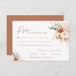 Boho Pampas Terracotta Wedding RSVP Card LEYLA