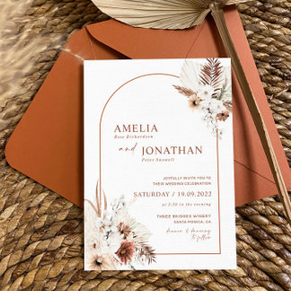 Boho Pampas Terrakotta Rost Hochzeitseinladung  Einladung
