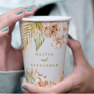 Boho Pampas Tropical Dried Blume Hochzeit Pappbecher