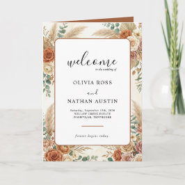 Boho Pampas und Florales gefaltetes Hochzeitsprogr Programm