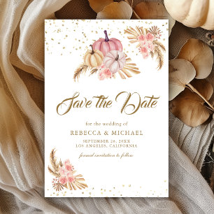 Boho Pampas Verstaubte Rosa Rosen Kürbis Hochzeit Save The Date