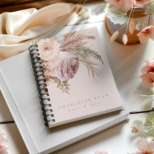 Boho Pampas Watercolor Floral Personalisiert Notizbuch (Von Creator hochgeladen)