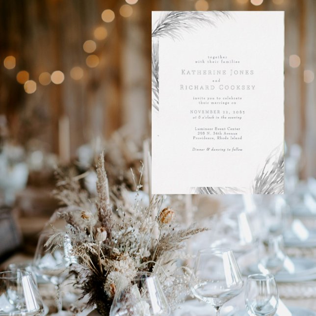 Boho Pampas Wedding Silver Folieneinladung (Von Creator hochgeladen)